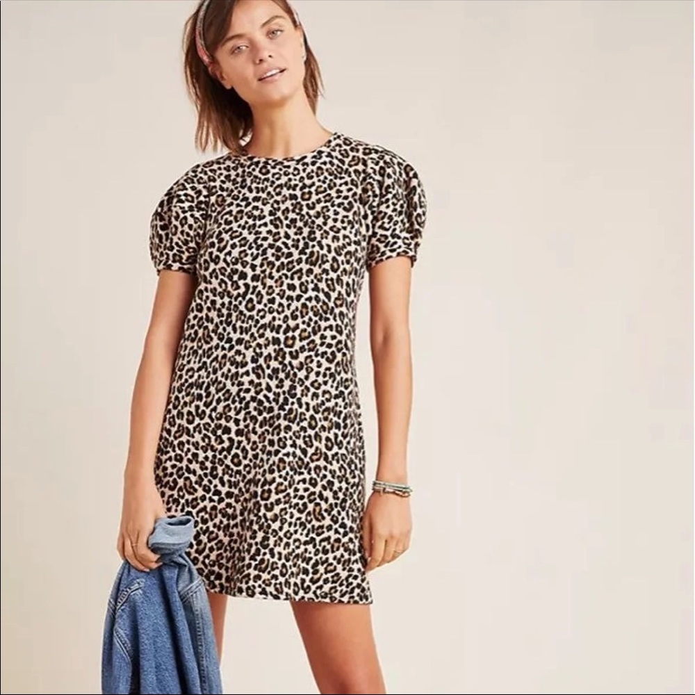 NWT Velvet by Graham & Spencer Leopard print Sweatshirt Dress with Pockets
